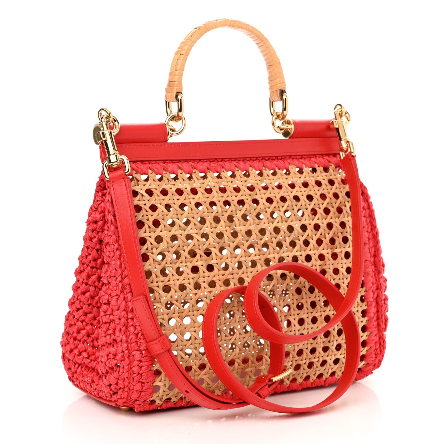Woven Raffia Miss Sicily Satchel Red