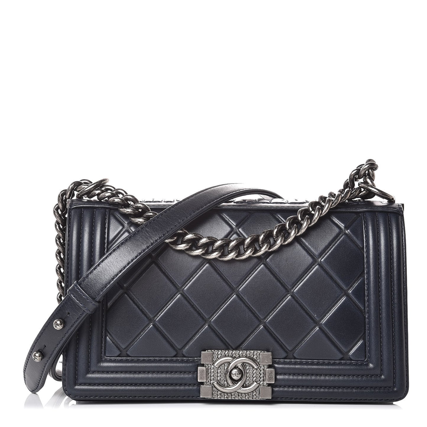 Calfskin Embossed Medium Paris Salzburg Boy Flap Navy