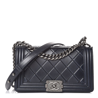 Chanel Calfskin Embossed Medium Paris Salzburg Boy Flap Navy 1 of 10
