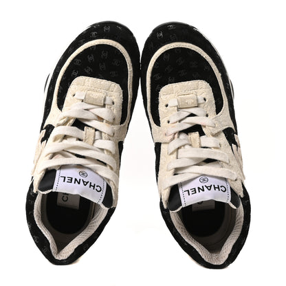 Chanel Printed Suede Calfskin CC Sneakers 35 Black White 2 of 10