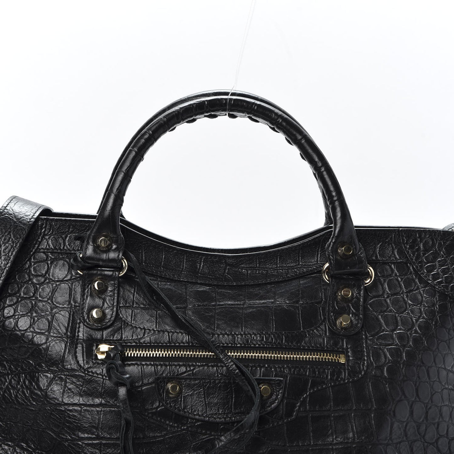 Calfskin Crocodile Embossed Classic Hardware City Black