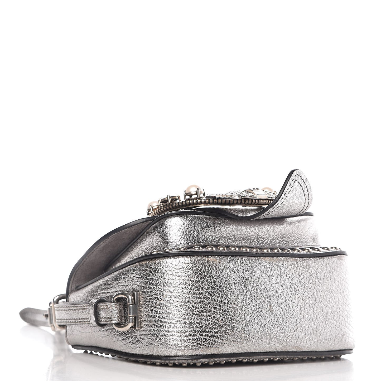 Metallic Goatskin Madras Stud Embellished Buckle Dahlia Shoulder Bag Chrome