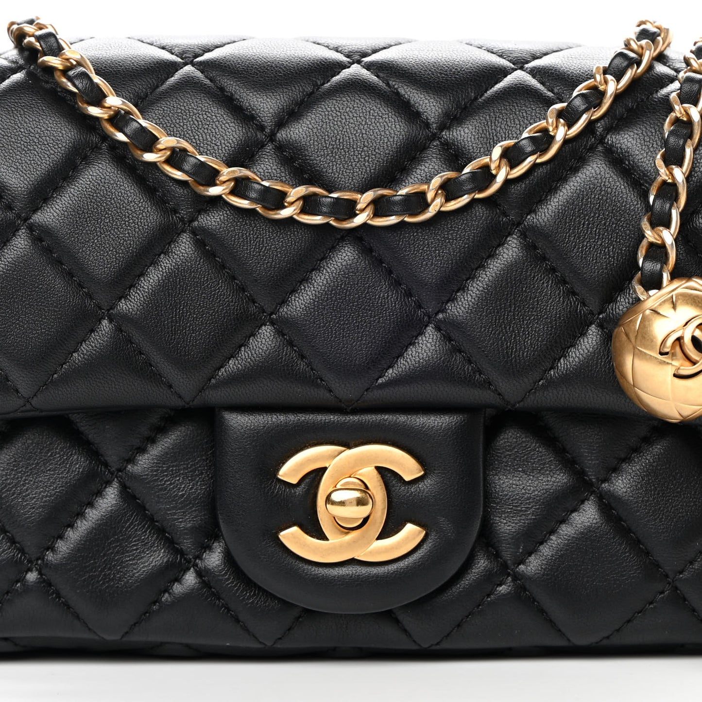 Lambskin Quilted Mini Rectangular Pearl Crush Flap Black