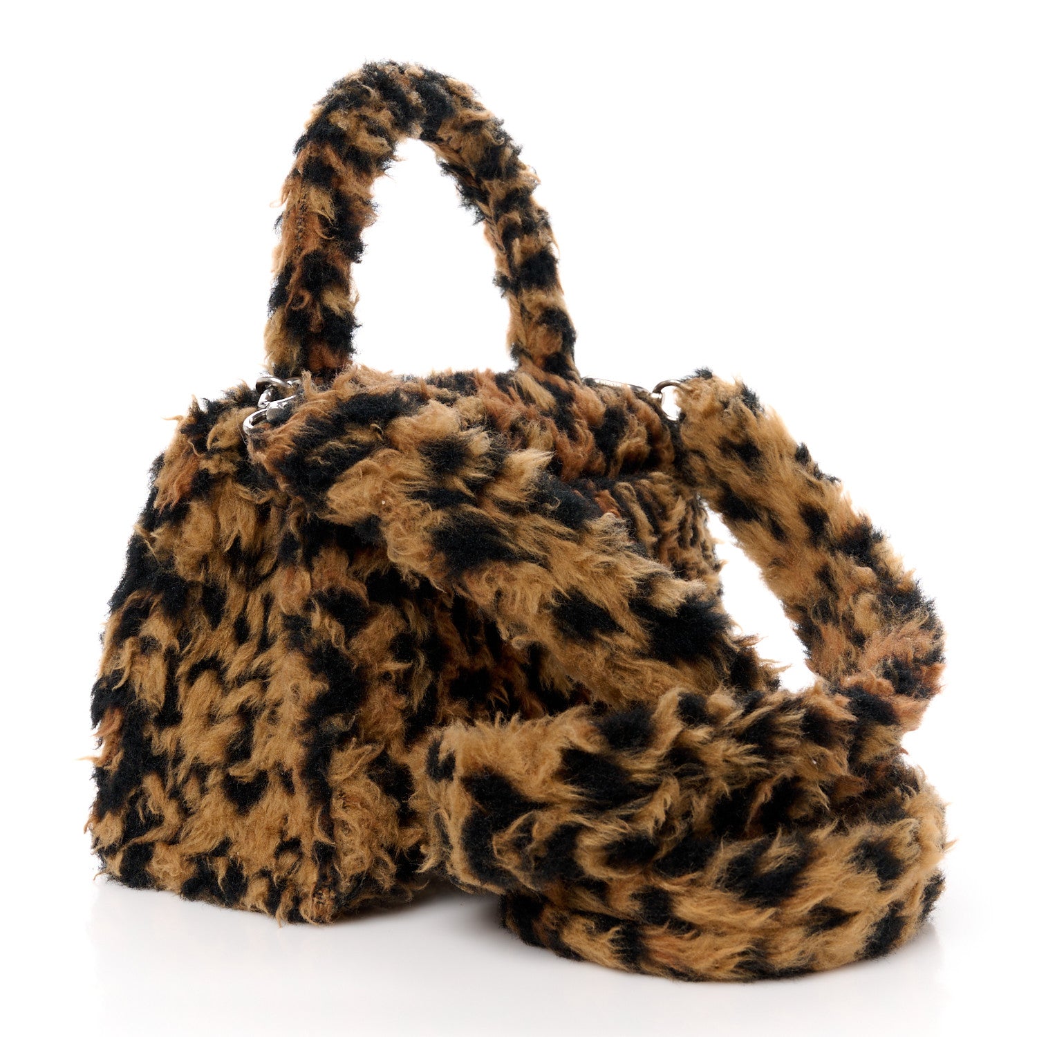 Balenciaga Fleece Leopard Print Small Hourglass Top Handle Bag Brown 3 of 11