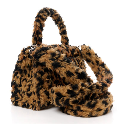 Balenciaga Fleece Leopard Print Small Hourglass Top Handle Bag Brown 3 of 11