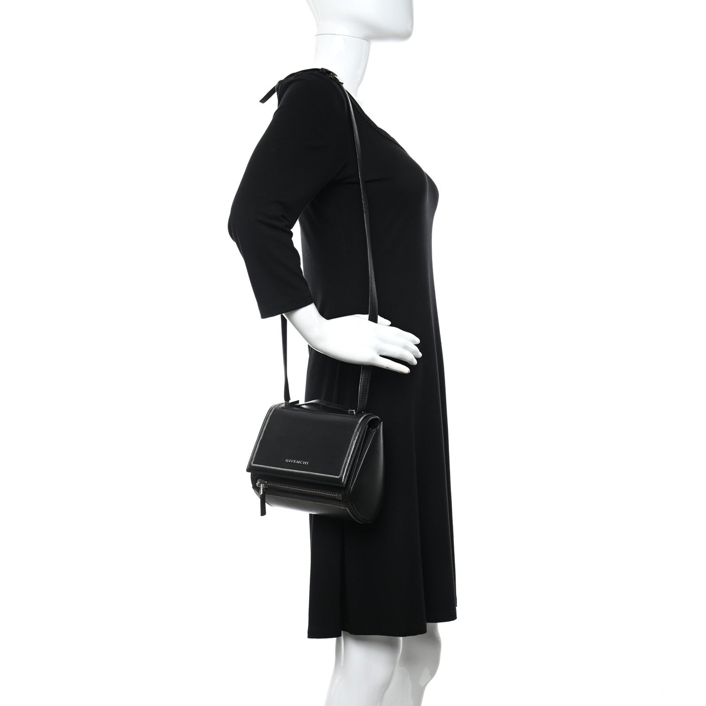 Calfskin Chain Detail Mini Pandora Box Crossbody Bag Black