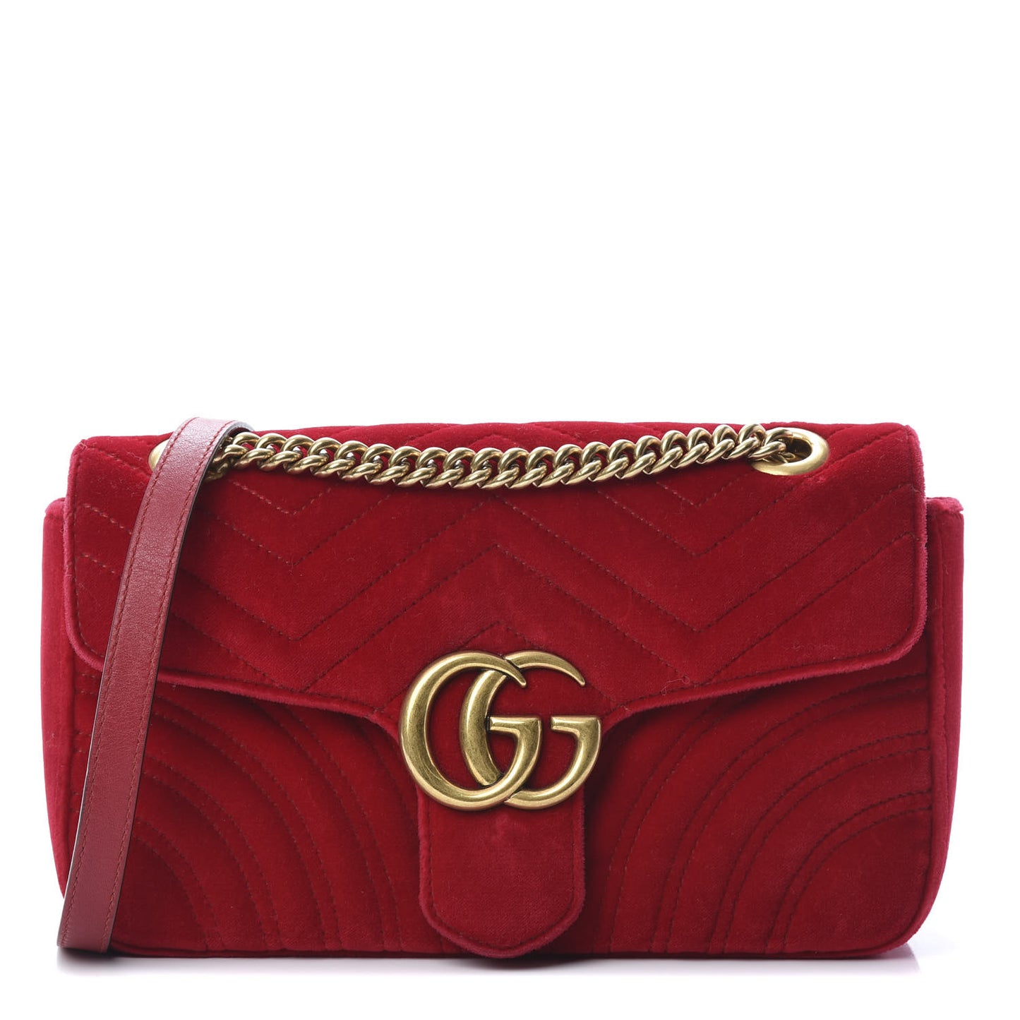 Velvet Matelasse Small GG Marmont Shoulder Bag Hibiscus Red