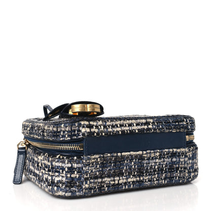 Chanel Tweed Snakeskin Quilted Medium CC Filigree Vanity Case Dark Navy 4 of 10