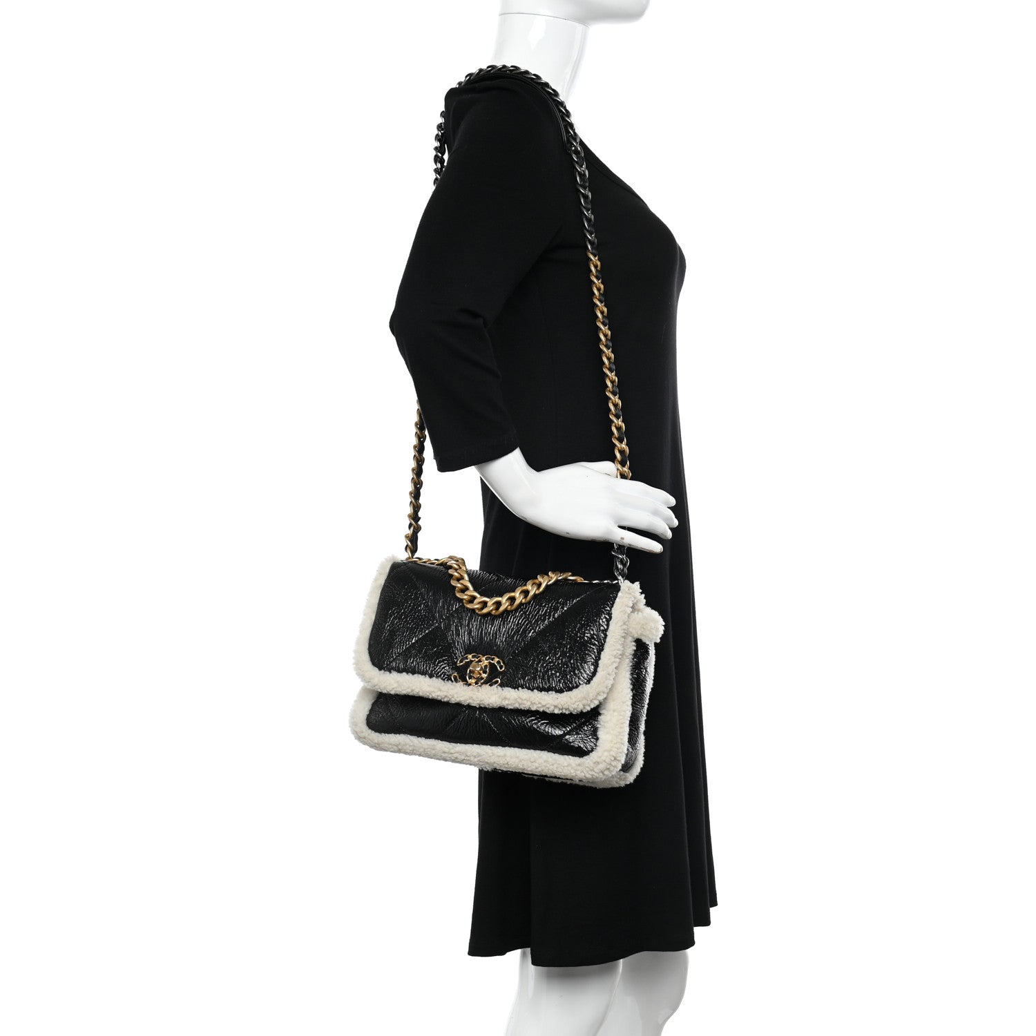 Chanel Crumpled Calfskin Shearling Sheepskin Quilted Medium Chanel 19 Flap Black 2 of 10