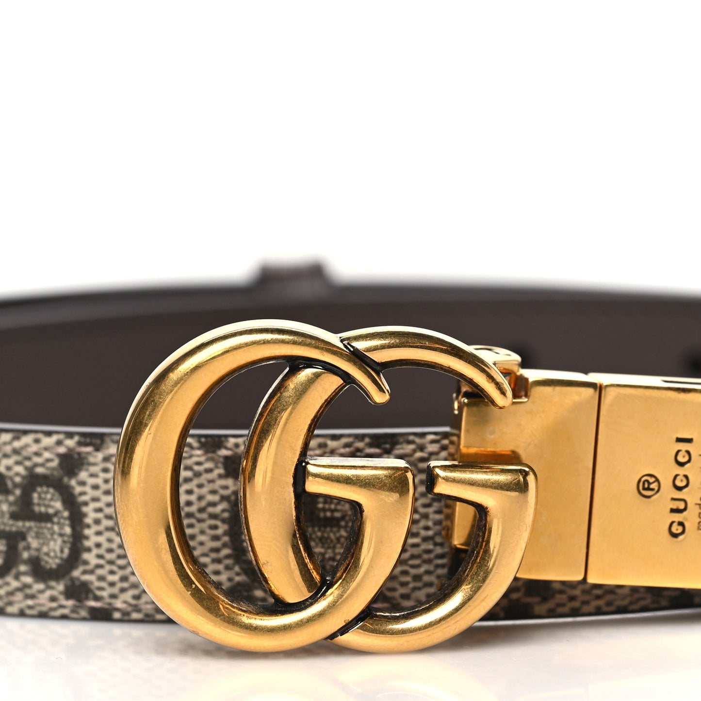 GG Supreme Monogram Plutone Calfskin Double G Reversible 37mm Belt 70 28 Beige Ebony New Acero