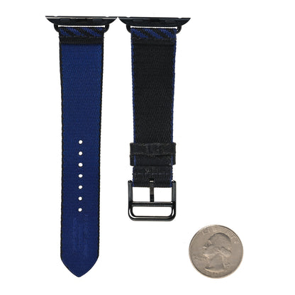 Hermes Nylon Weave Apple Watch Single Tour Band 42mm Black Bleu Saphir 2 of 6
