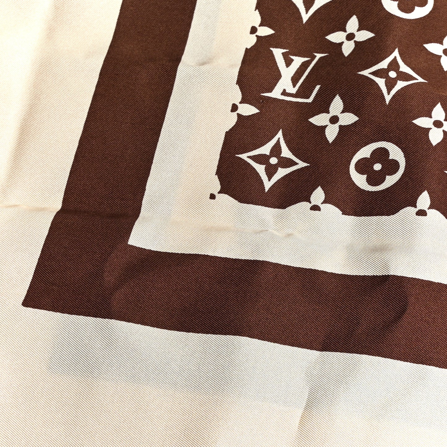 Silk Monogram Square Scarf Beige Brown