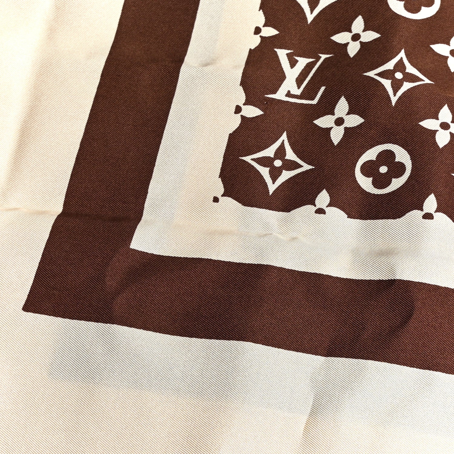 Louis Vuitton Silk Monogram Square Scarf Beige Brown 10 of 10