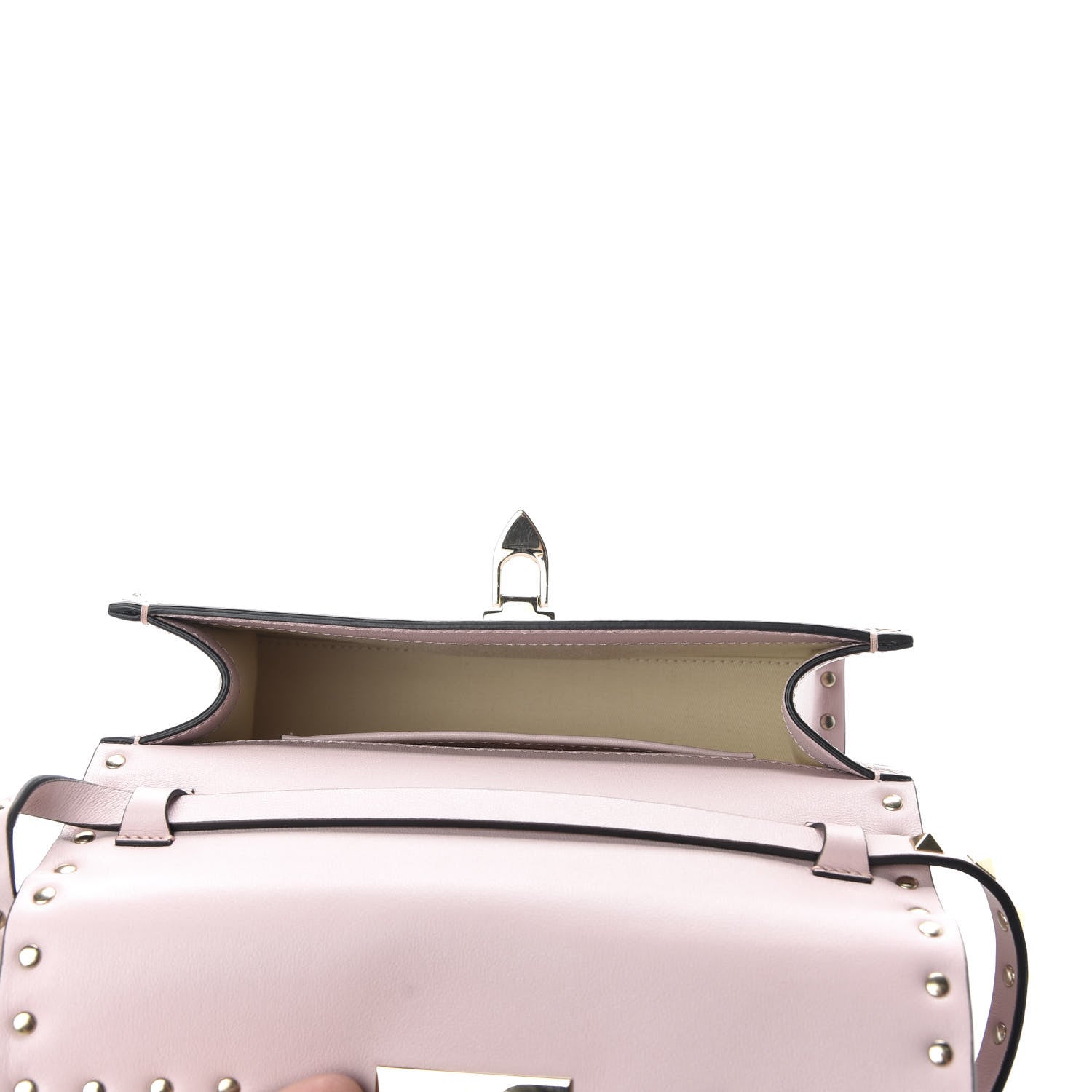 Valentino Garavani Vitello Medium Rockstud Flip Lock Crossbody Bag Poudre 5 of 9