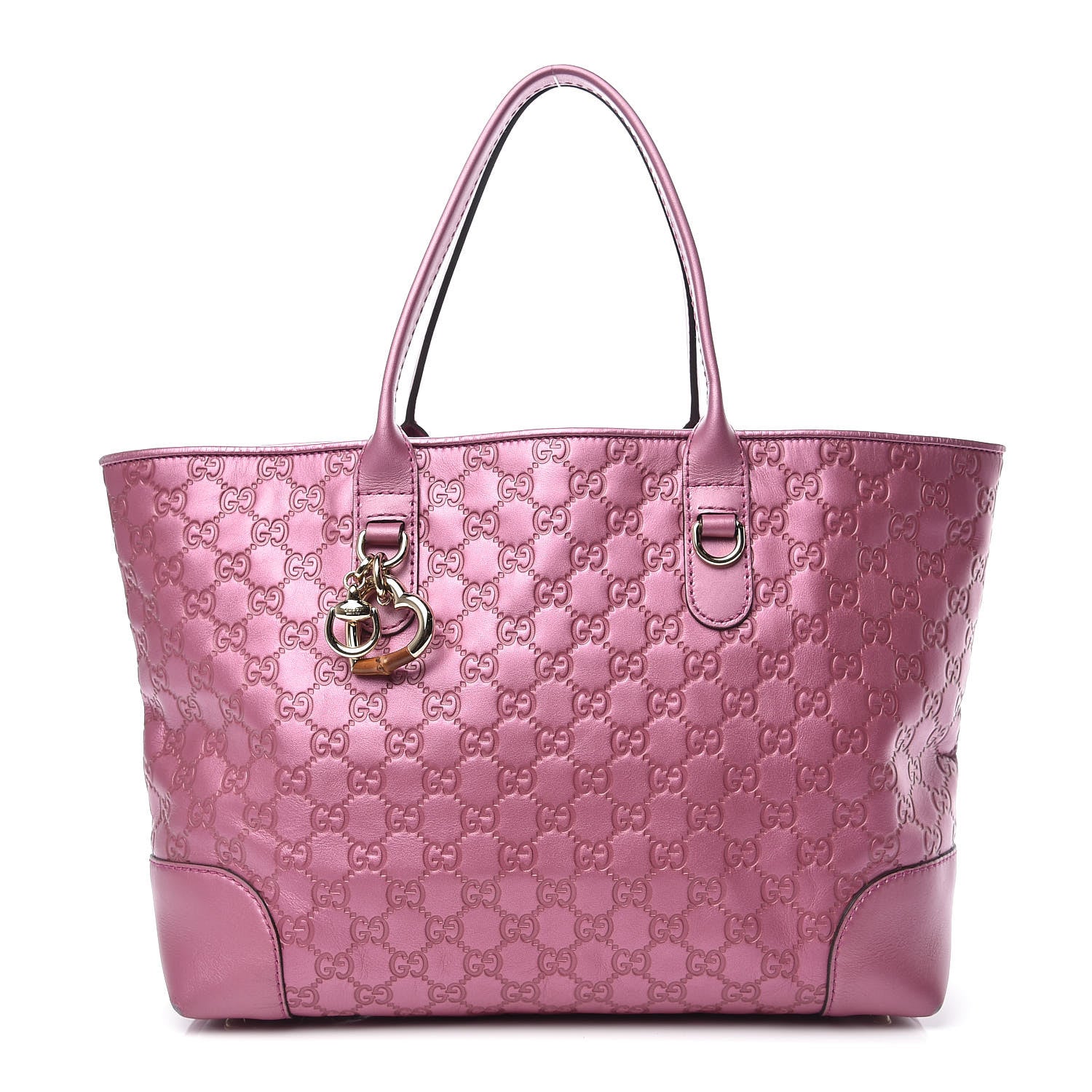 Gucci Metallic Soft Guccissima Large Heart Bit Charm Top Handle Tote Fresia Rose 1 of 15