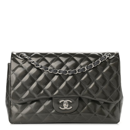 Chanel Striated Patent Quilted Jumbo Double Flap Black 1 of 17