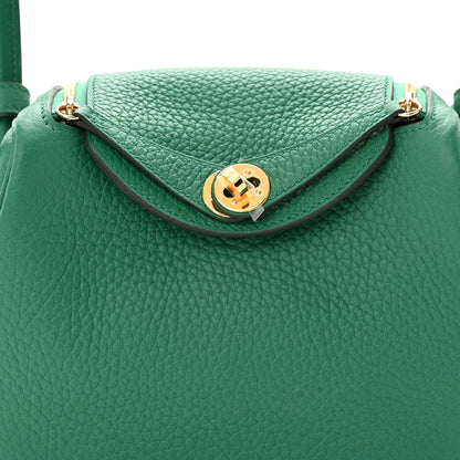 Hermes Taurillon Clemence Mini Lindy 20 Vert Vertigo 8 of 11