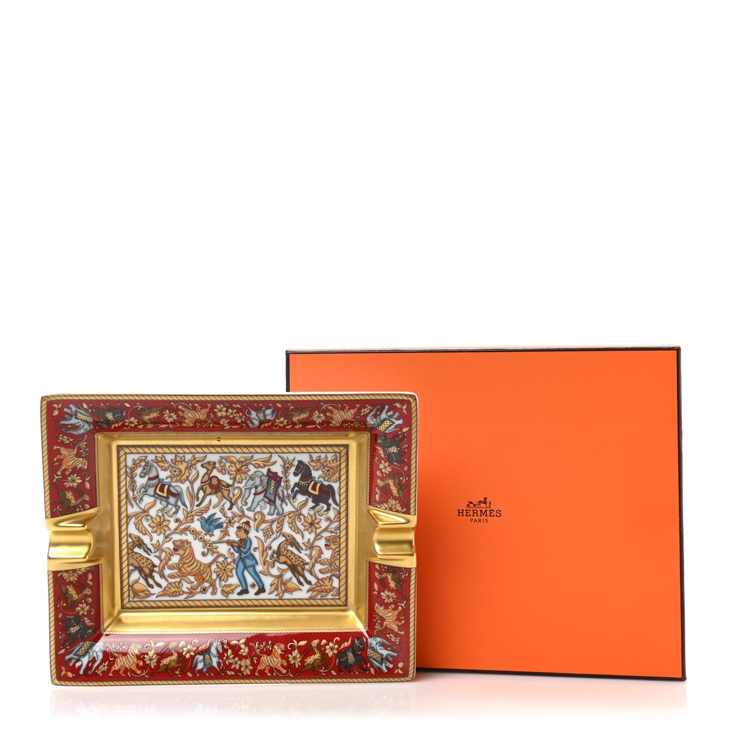 Porcelain Chasse En Inde Ashtray Rouge Multicolor