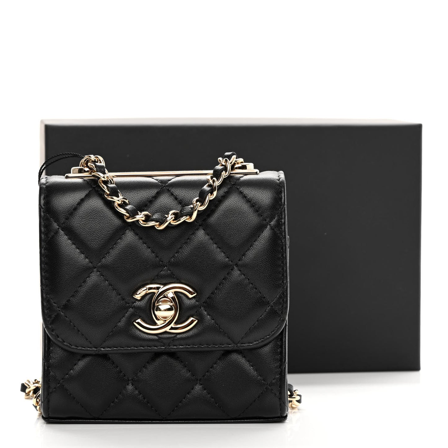 Lambskin Quilted Mini Trendy CC Clutch With Chain Black