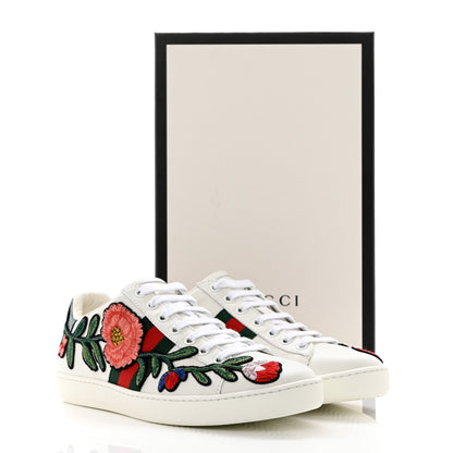 Gucci Calfskin Web Floral Embroidered Womens Ace Sneakers 37 White 9 of 9