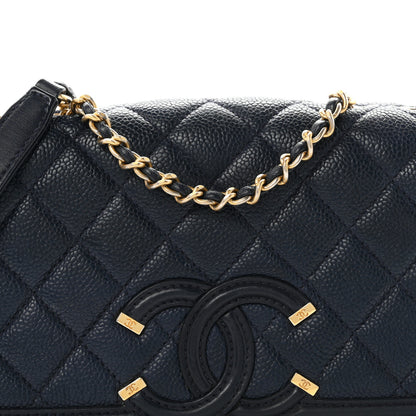 Chanel Caviar Quilted Small CC Filigree Flap Navy Black 8 of 10