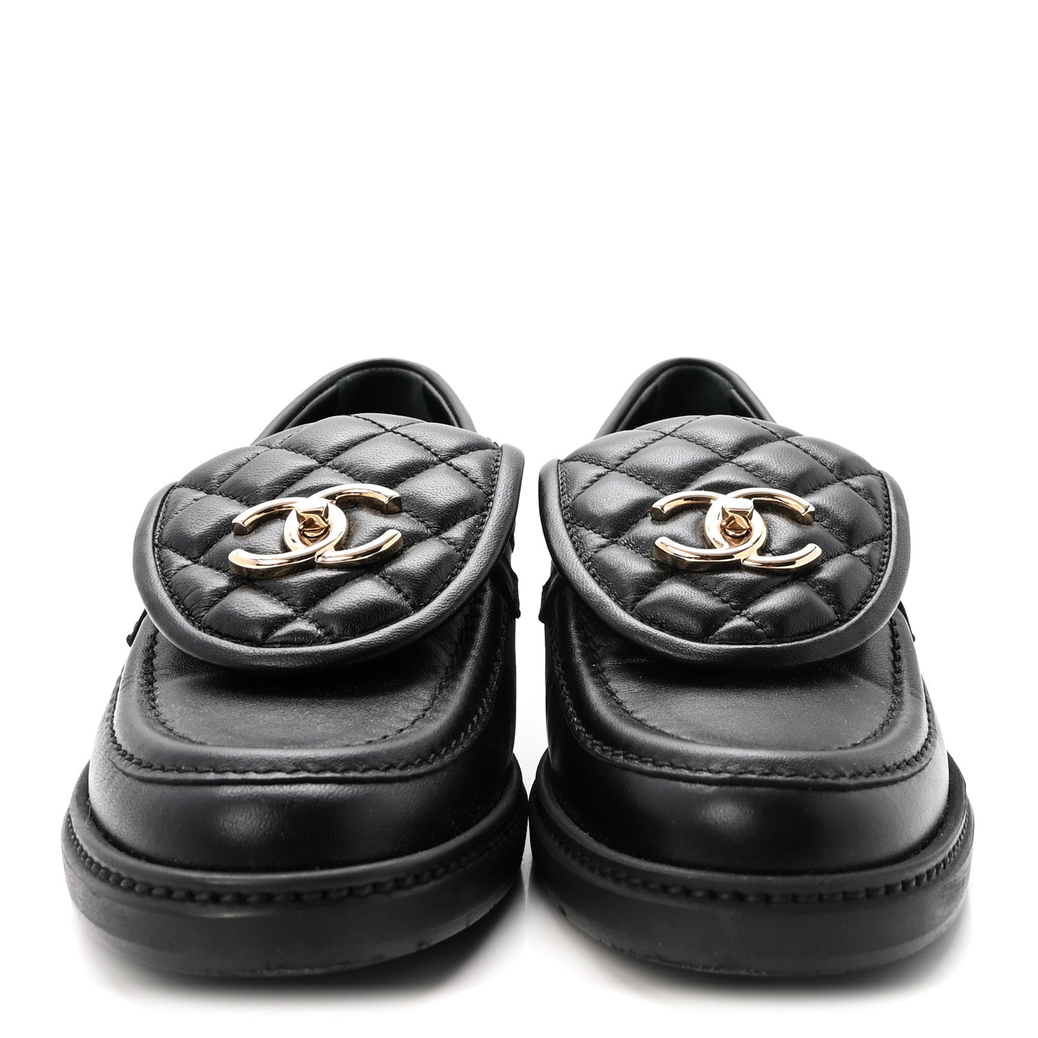 Chanel Lambskin Quilted CC Turnlock Loafers 36.5 Black 3 of 10