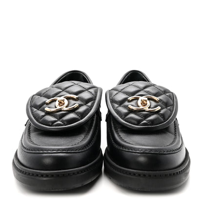 Chanel Lambskin Quilted CC Turnlock Loafers 36.5 Black 3 of 10