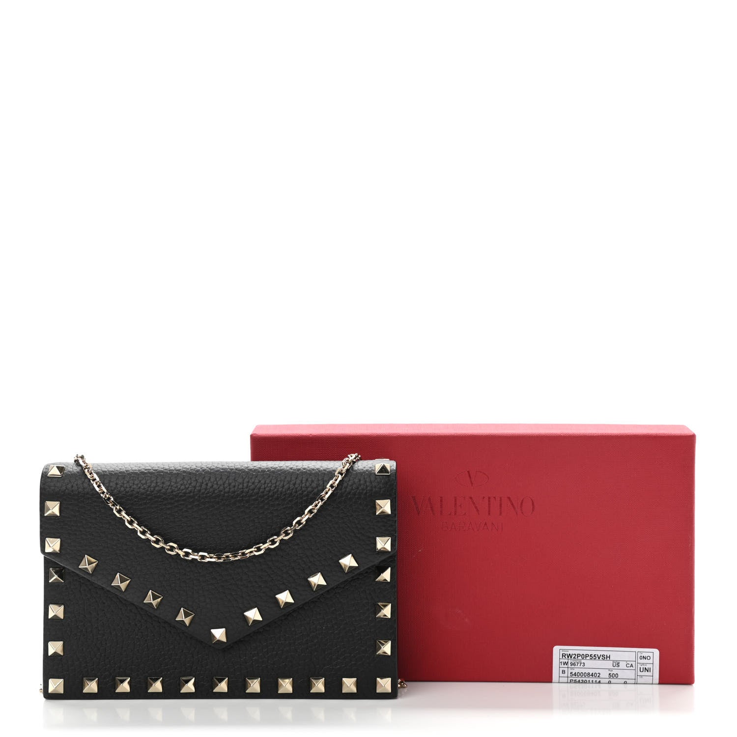 Valentino Garavani Pebbled Calfskin Rockstud Envelope Wallet on Chain Black 12 of 12