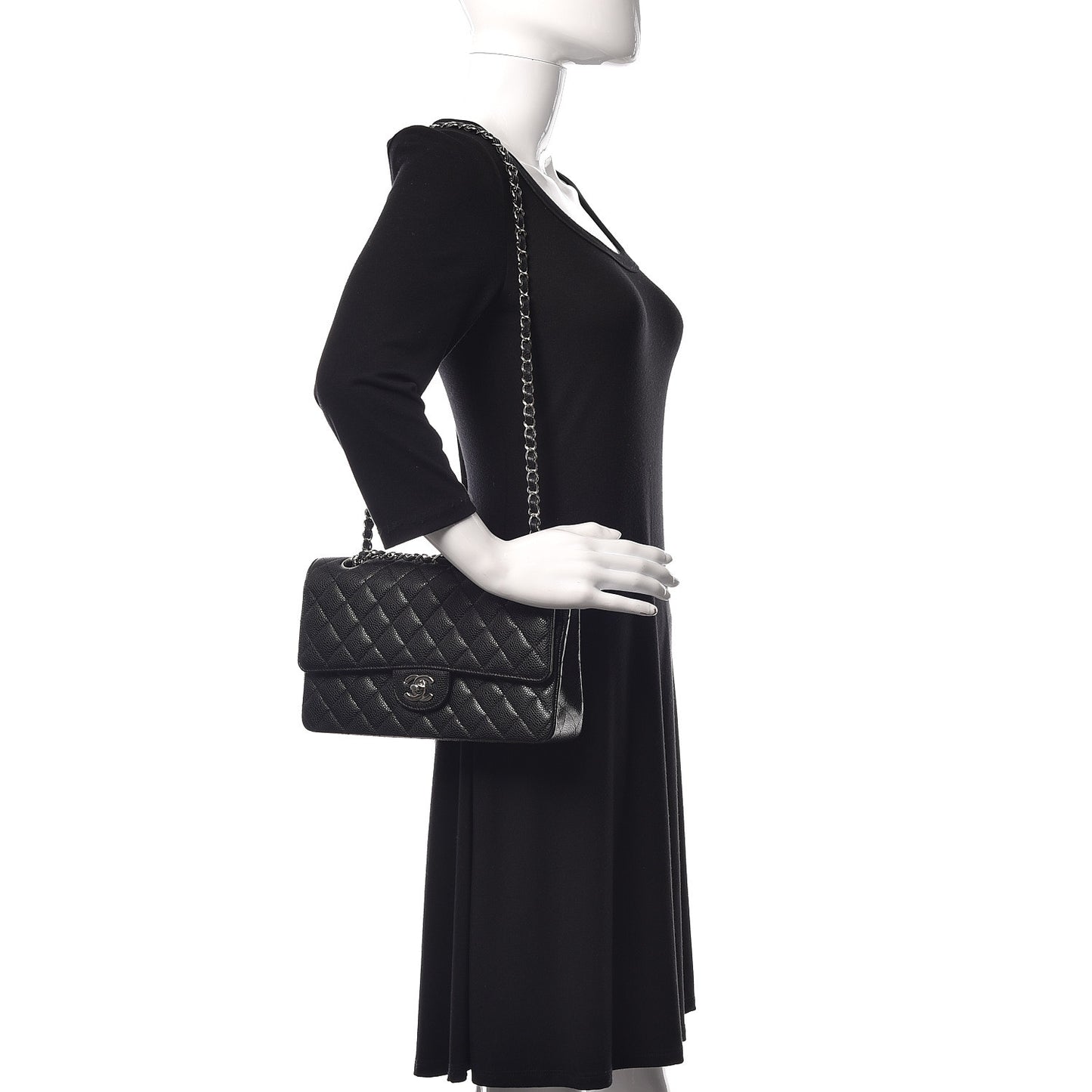 Caviar Quilted Medium Double Flap Black