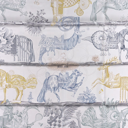 Hermes Silk Della Cavalleria Favolosa Double Face Scarf 90 Gris Argent Jaune 2 of 3