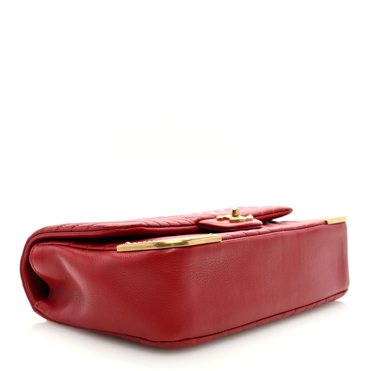 Chanel Calfskin Chevron Quilted Rock The Corner Flap Red 4 of 9