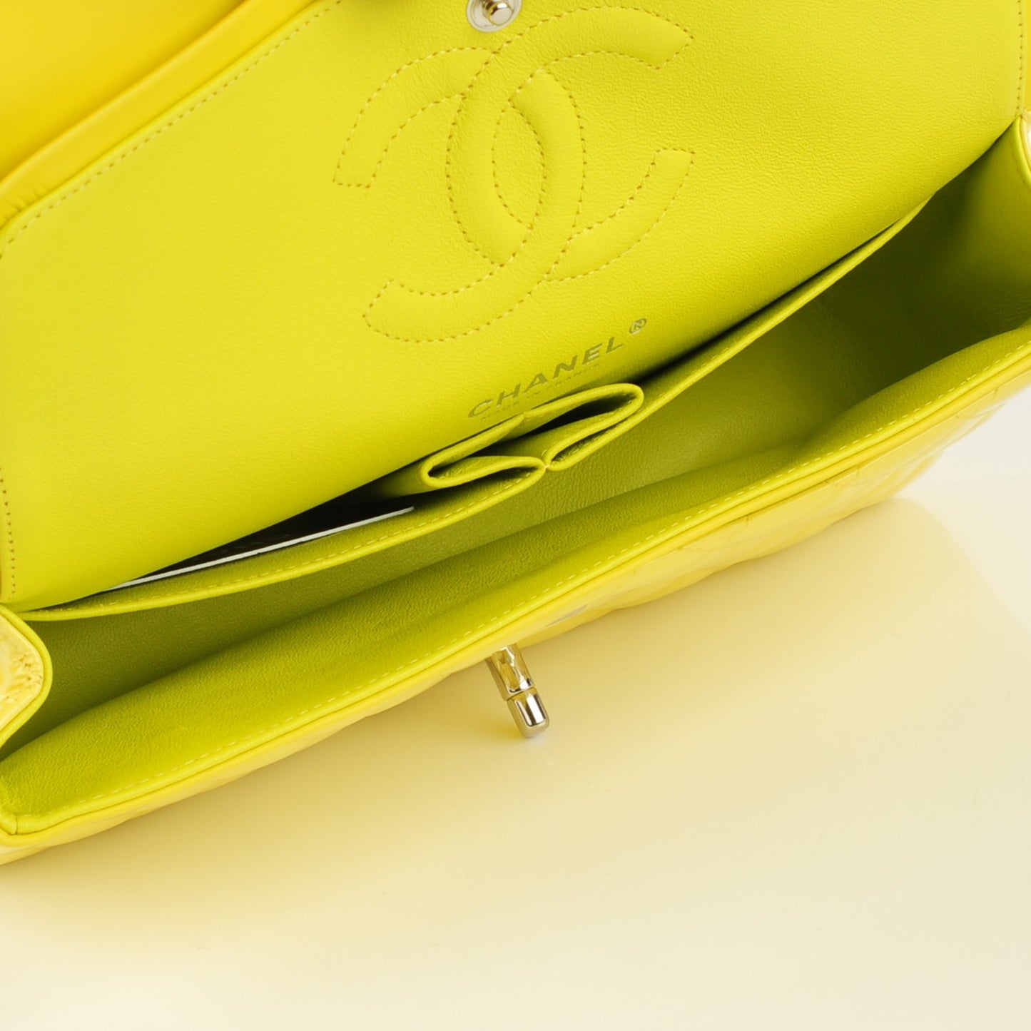 Patent Quilted Medium Double Flap Yellow