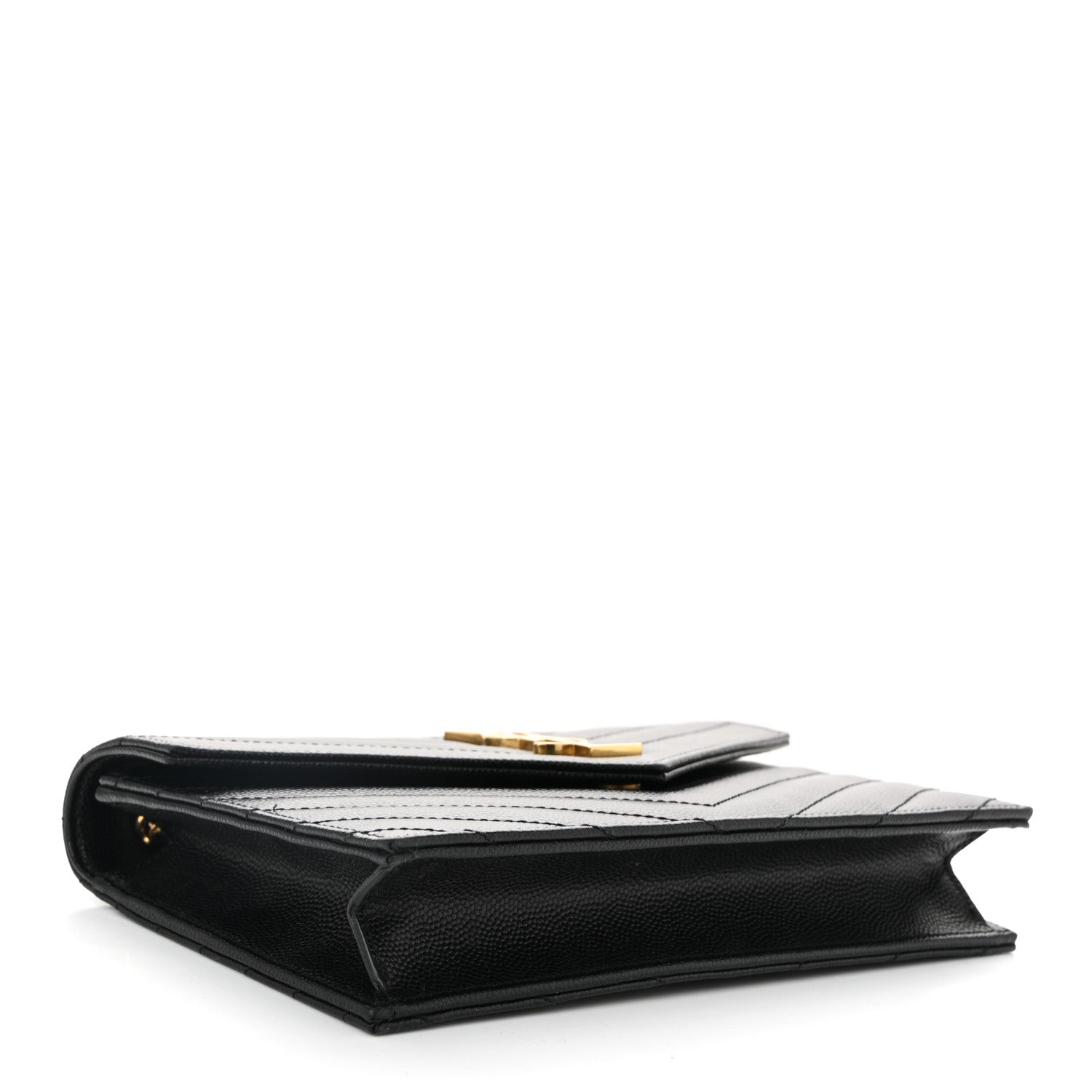 Saint Laurent Grain De Poudre Matelasse Chevron Monogram Envelope Chain Wallet Black 4 of 11