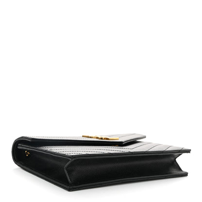Saint Laurent Grain De Poudre Matelasse Chevron Monogram Envelope Chain Wallet Black 4 of 11