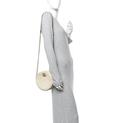 Gucci Calfskin Matelasse Mini GG Marmont Round Shoulder Bag White 2 of 16
