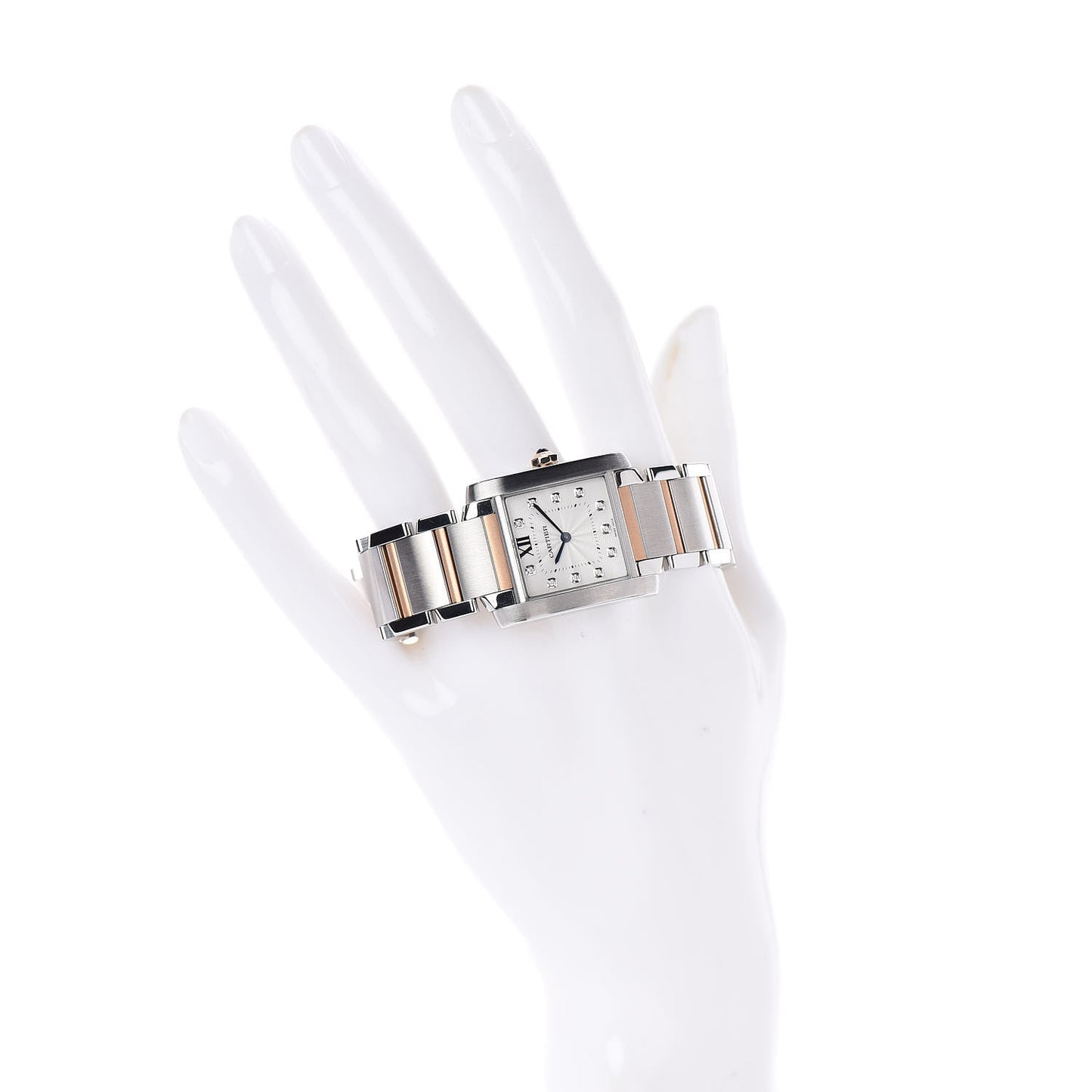 Stainless Steel 18K Pink Gold Diamond 25mm Tank Francaise Quartz Watch
