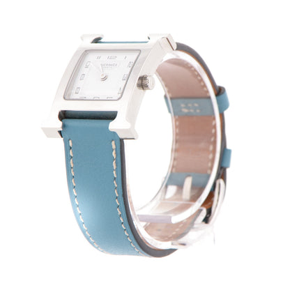 Hermes Stainless Steel Swift 21mm Heure H Hour Quartz Watch Blue Jean 3 of 8