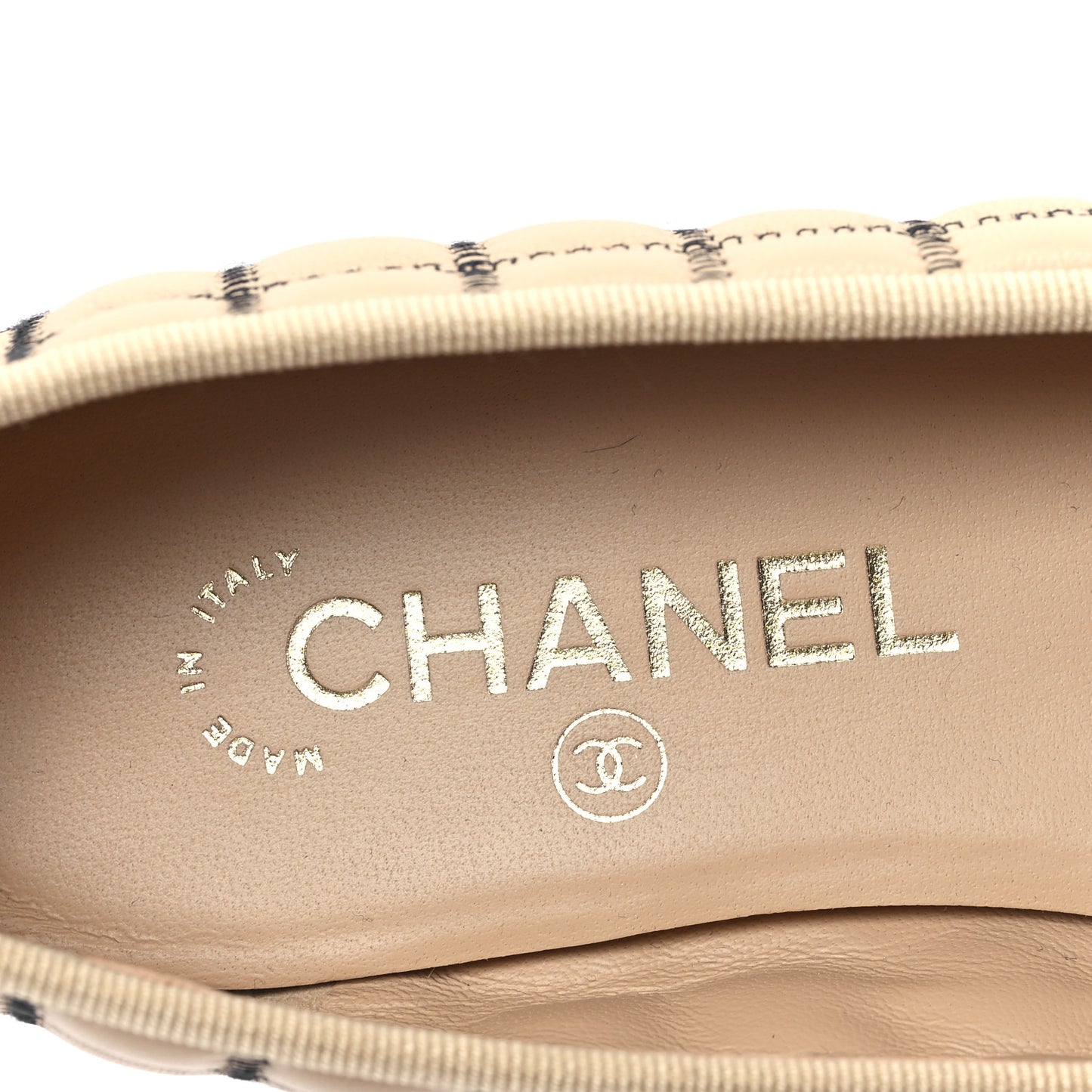 Lambskin Embroidered Quilted Cap Toe Ballerina Flats 37.5 Beige Black