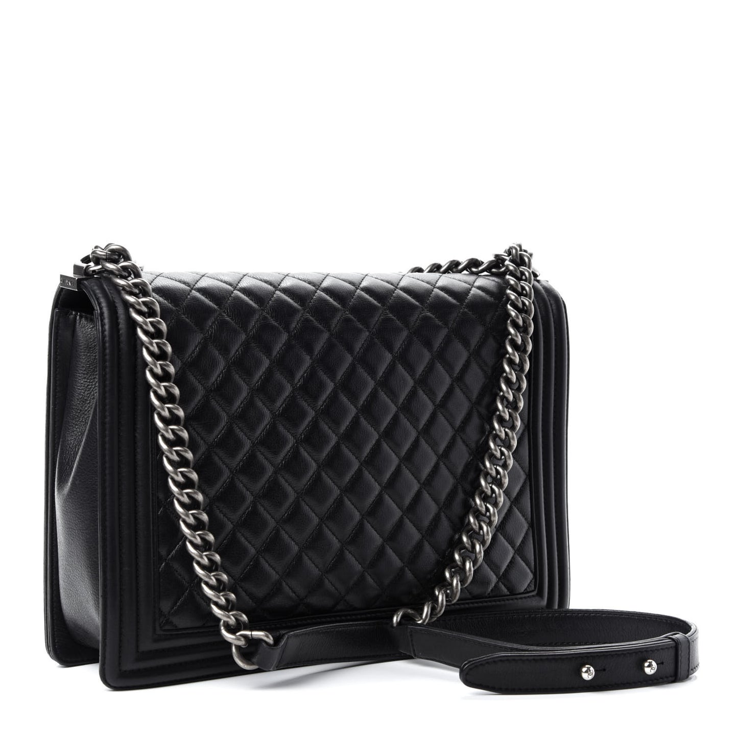 Calfskin Quilted Large Boy Flap Black