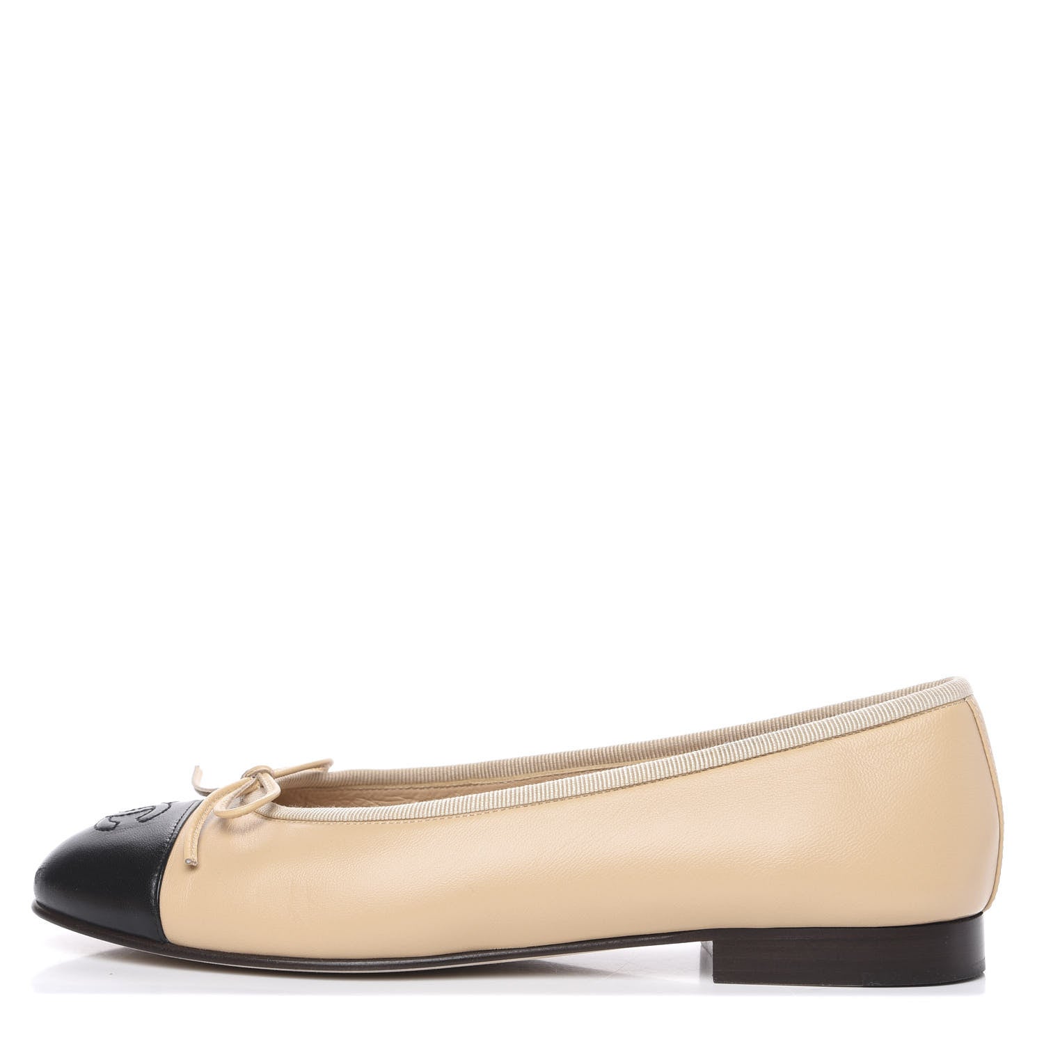 Chanel Lambskin Cap Toe CC Ballerina Flats 36.5 Beige Black 1 of 9