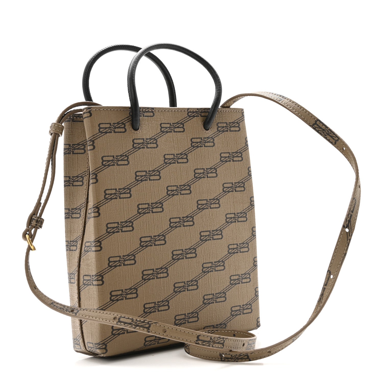 Balenciaga Coated Canvas BB Monogram Allover Logo Shopping Bag Beige Brown Black 4 of 11
