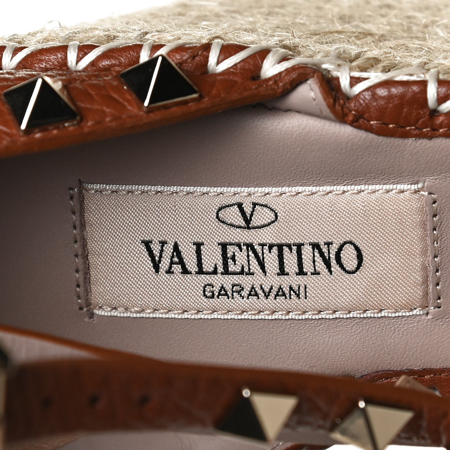 Grained Calfskin Rockstud Ankle Wrap Espadrille 15/85mm Wedges 35 Cuoio