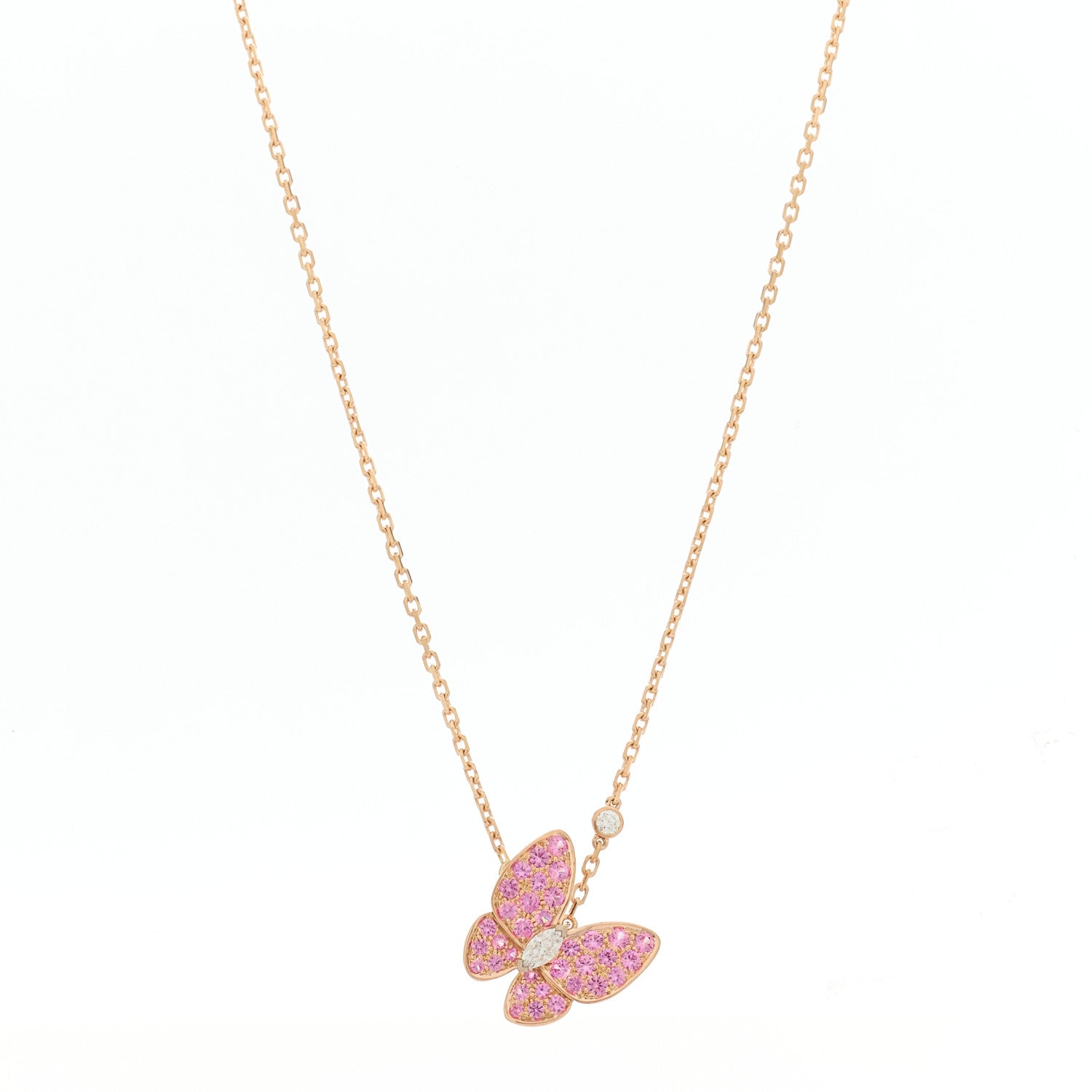 Van Cleef & Arpels 18K Rose Gold Diamond Pink Sapphire Two Butterfly Pendant Necklace 1 of 6