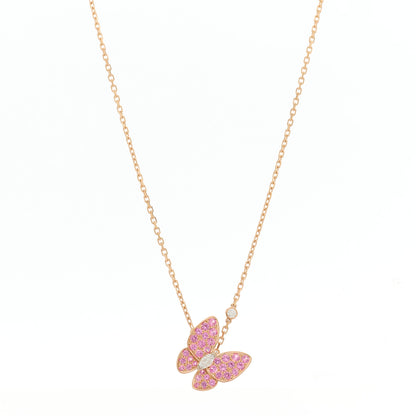 Van Cleef & Arpels 18K Rose Gold Diamond Pink Sapphire Two Butterfly Pendant Necklace 1 of 6