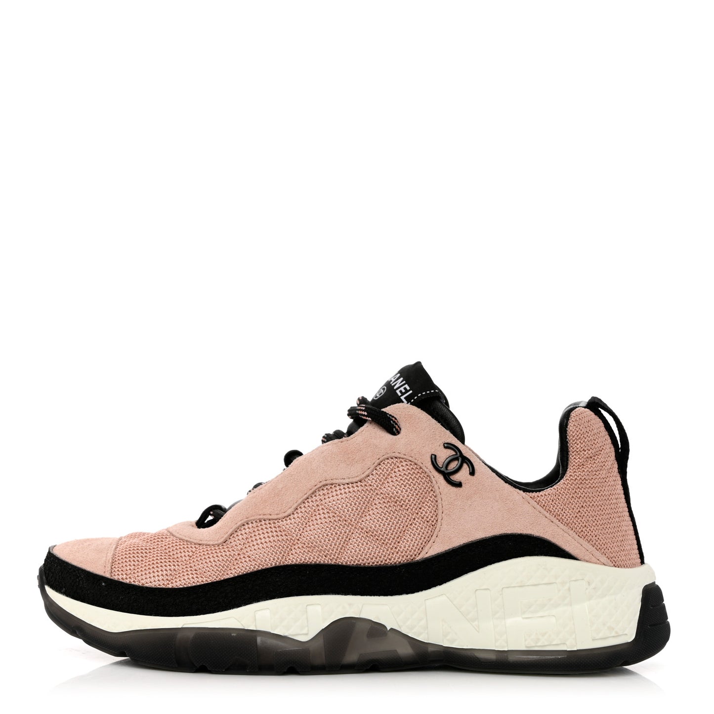 Mesh Suede Calfskin Quilted Sneakers 38 Pink Beige