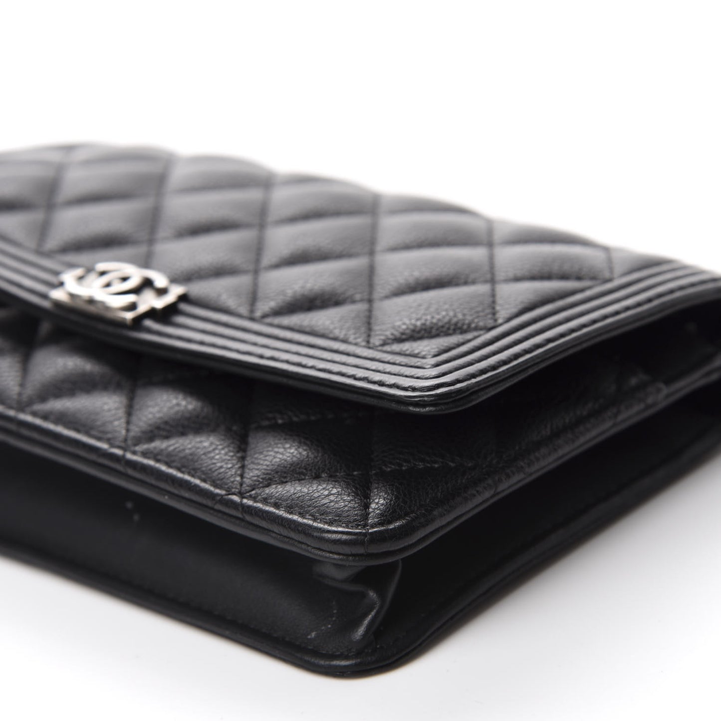 Calfskin Quilted Boy Wallet On Chain WOC Black