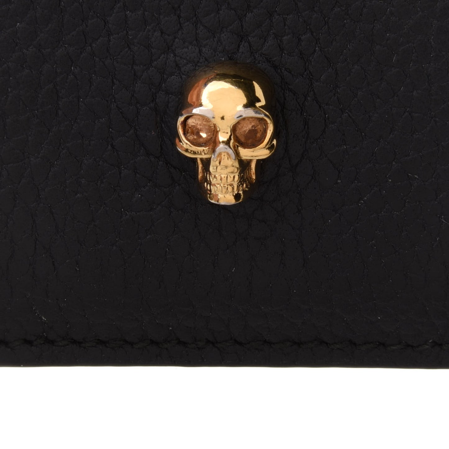 Grained Calfskin Skull Card Holder Black