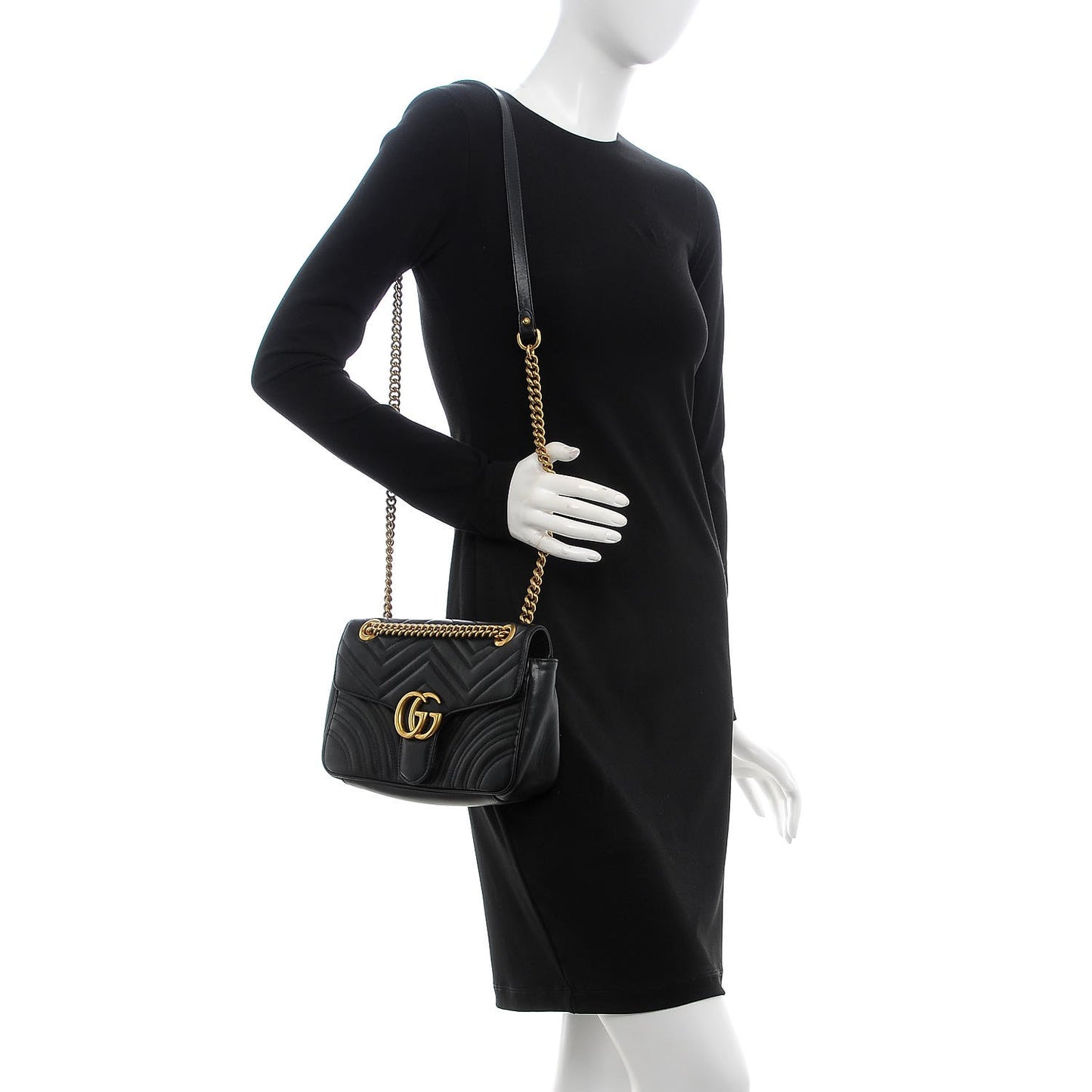 Calfskin Matelasse Small GG Marmont Shoulder Bag Black