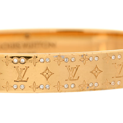 Louis Vuitton Brass Crystal Monogram Nanogram Strass Cuff S Gold 8 of 9
