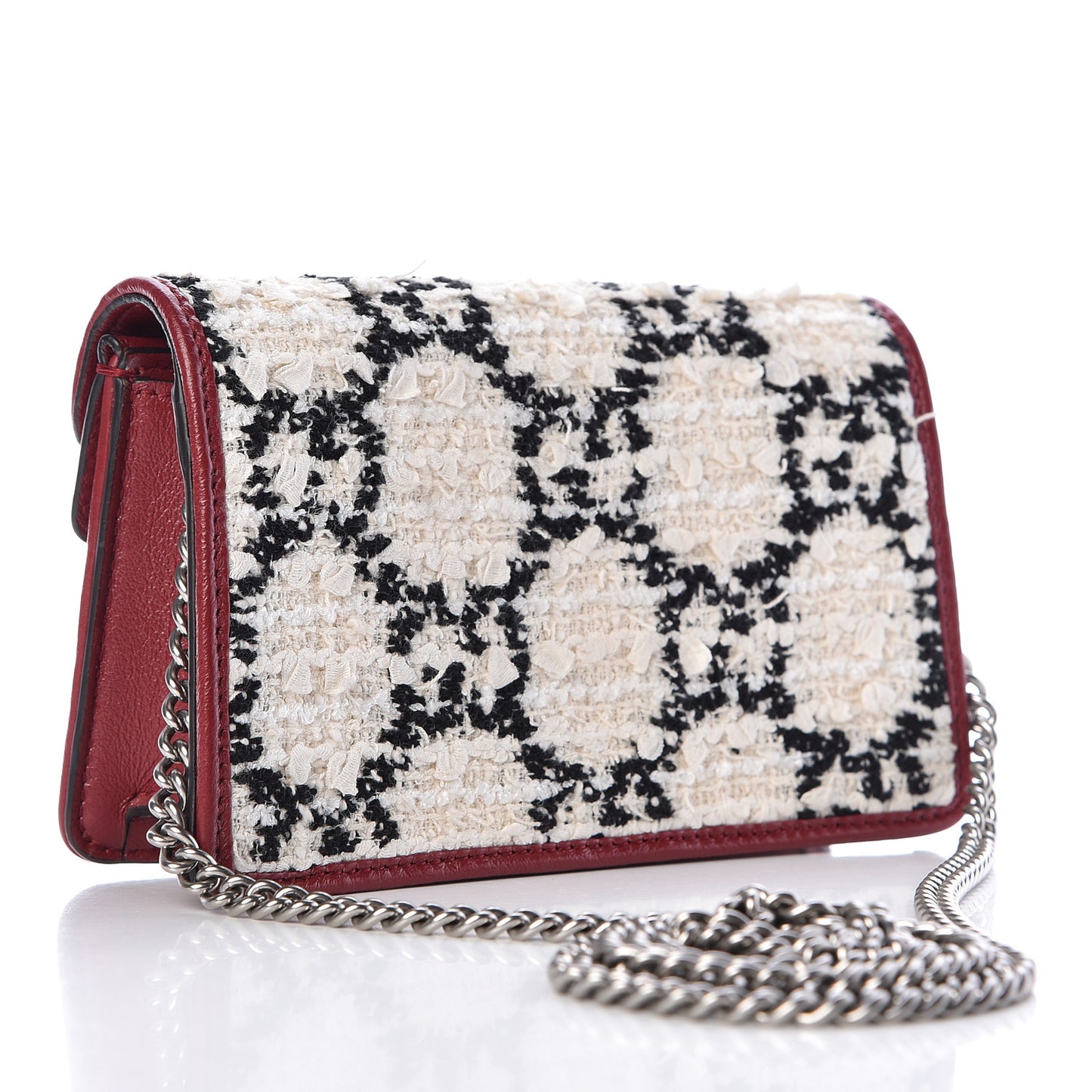 Tweed GG Monogram Super Mini Dionysus Shoulder Bag White Black Romantic Cherry